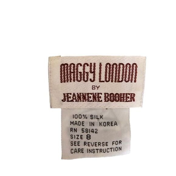 Vintage 80s Maggie London Dress Womens 8 Blue Black Silk Midi Drop Waist Peplum - Picture 7 of 8